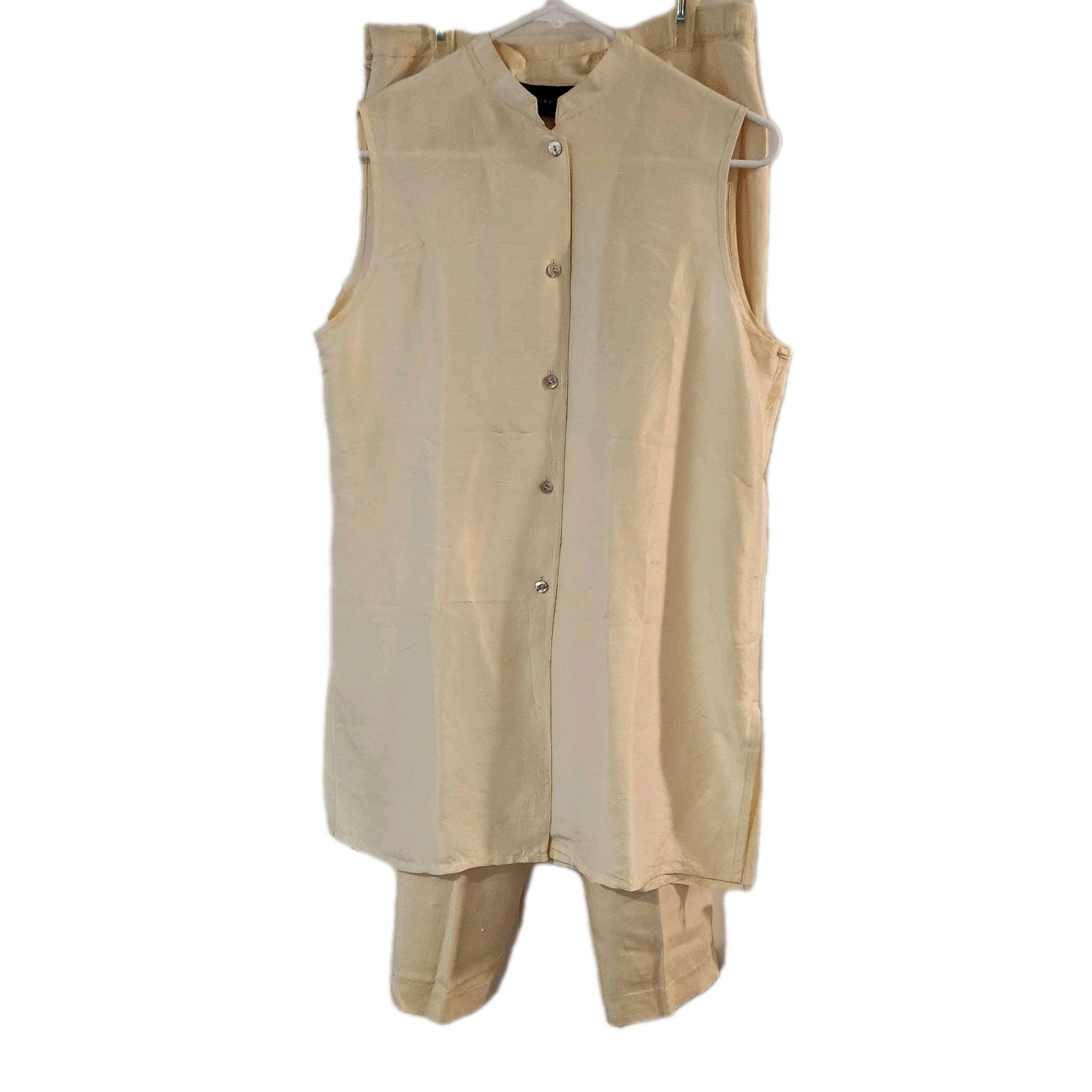 100% Silk Top & Pant Set Womenâs 10 Ivory Tunic Pant Suit Flowy Boho Coastal